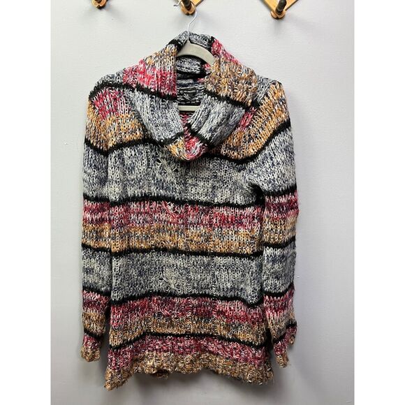 NEW DIRECTIONS Sweater Womens medium striped turtleneck long‎ Open knit - Picture 1 of 5